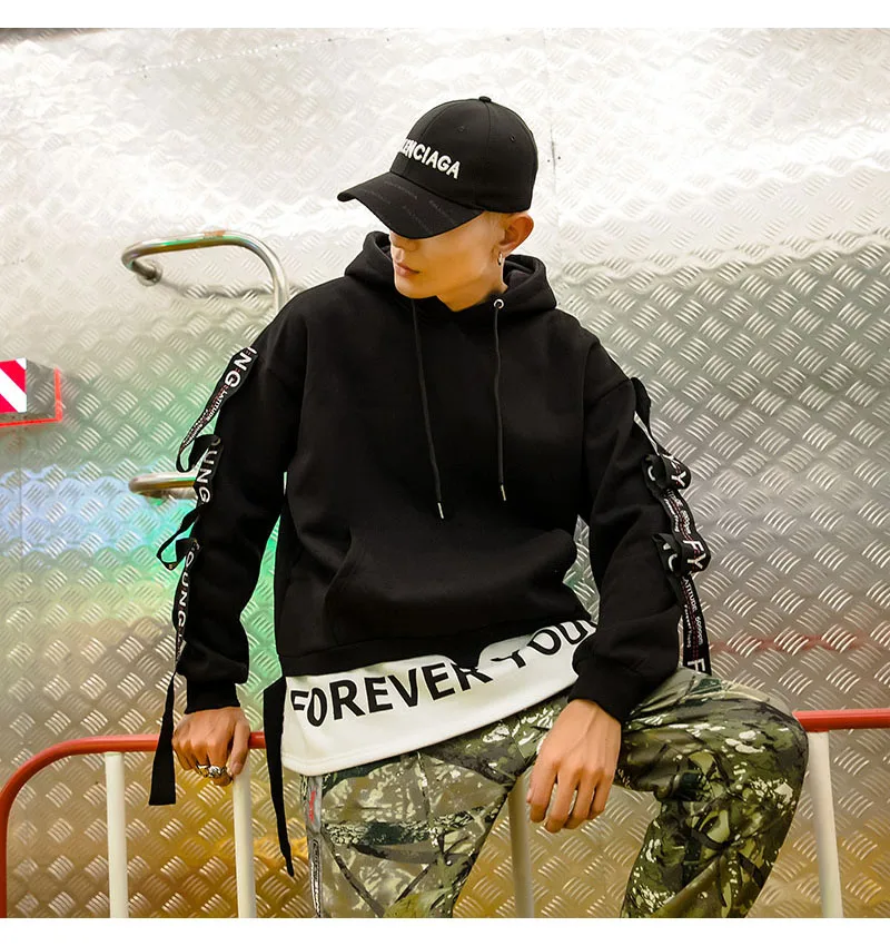 Новые мужские толстовки мужские поддельные 2 шт плюс бархат с капюшоном High Street пуловер Толстовка мужская мода уличная одежда худи в стиле хип-хоп