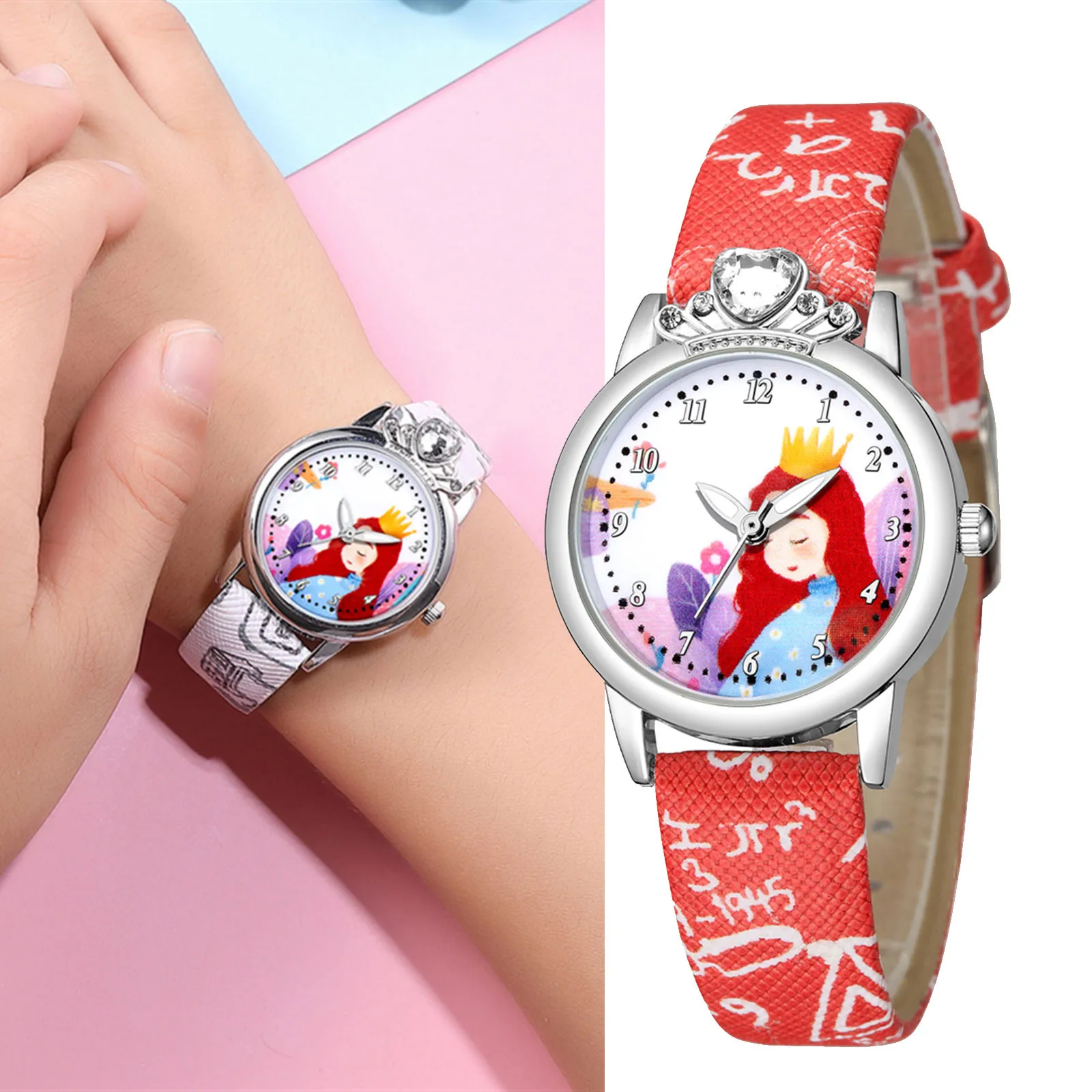 Children Watches For Girl Fashion Sports Crown Princess Pattern Quartz Watchs Gift Christmas present