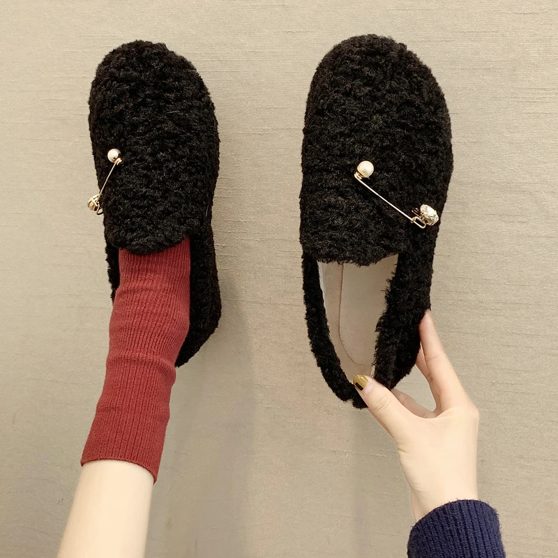 Модные туфли на плоской подошве для женщин Волос обувь каждый день Теплая из