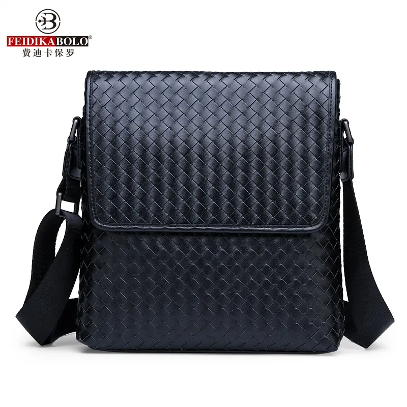 

2018 New Style Woven Pattern Microfiber Leather Men's Shoulder Oblique Solid Color Briefcase