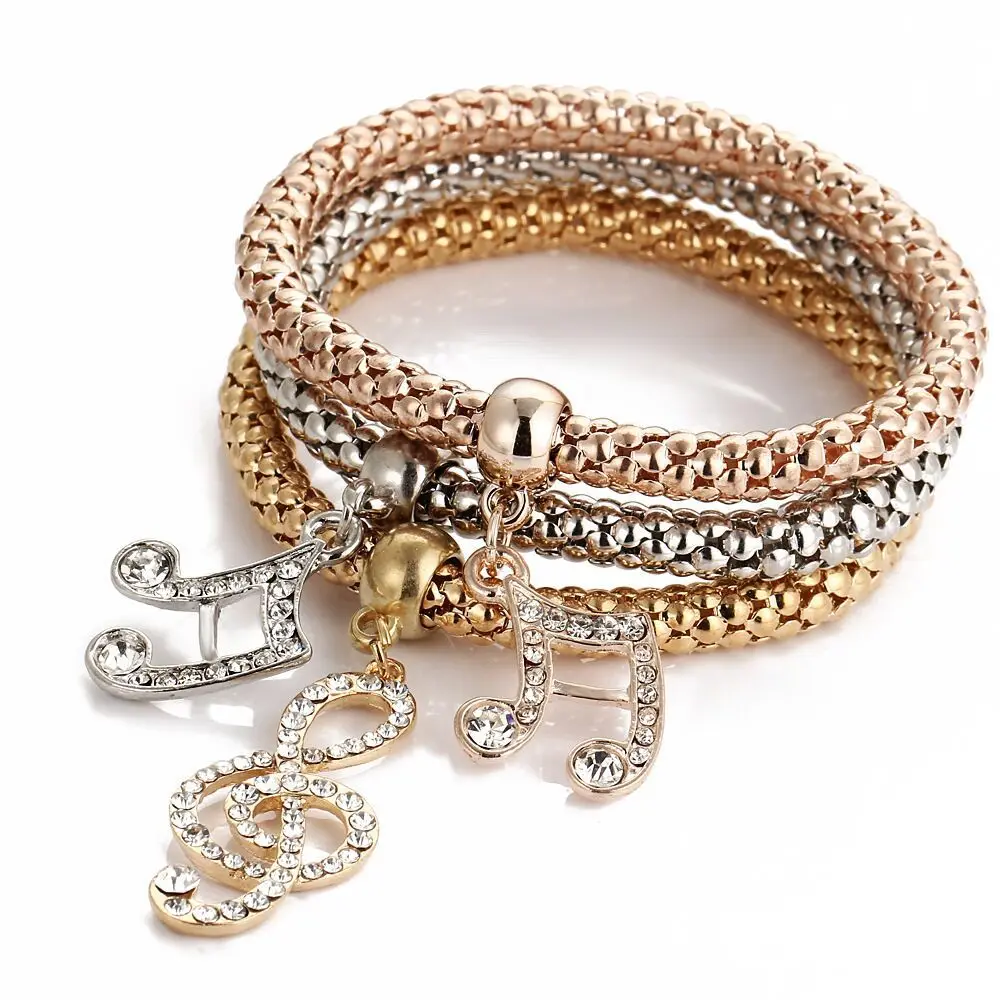 Bracelet Jewelry Tree of Life Crystal Owl Key lock Music Note Owl butterfly Heart Charm For Women 3Pcs/Lot