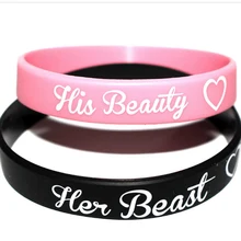 Силиконовые браслеты для пары ее зверь его красота розовый черный браслет ювелирные украшения для влюбленных украшения