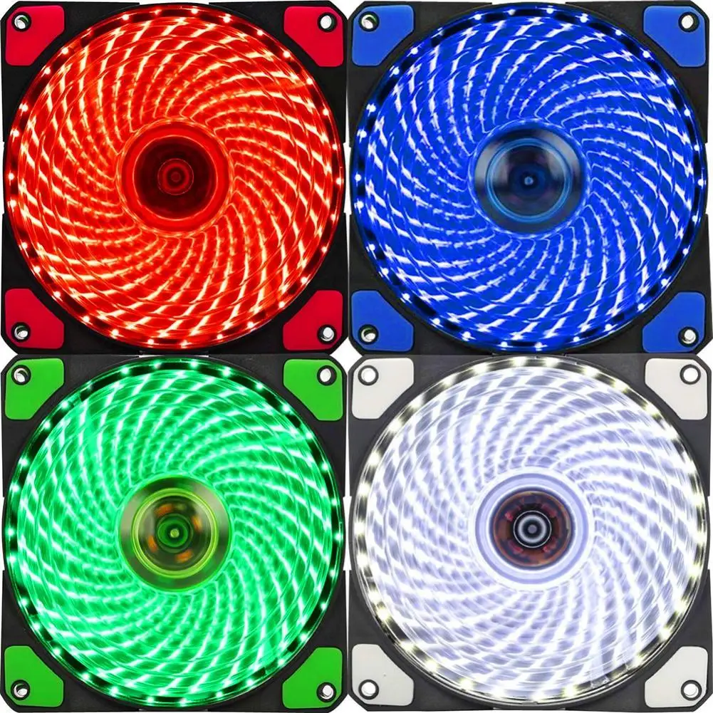 12VDC 3P IDE 4pin 120mm PC Computer Ultra Silent 33 LEDs Case Fan Heatsink Cooler Cooling Anti-Vibration Rubber 12CM | Компьютеры и