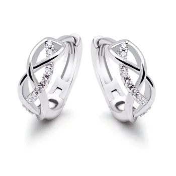 

MxGxFam Weave Line Pattern Zircon White Hoop Earrings For Women Fashion Jewelry Rhodium Gold color AAA+ CZ Good Quality