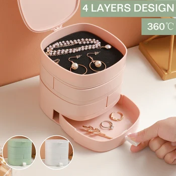 

3Color Women Jewelry Storage Box Creative 4 Layers Rotatable ABS Jewelry Accessory Storage Tray Earring Ring Multi-Function Box