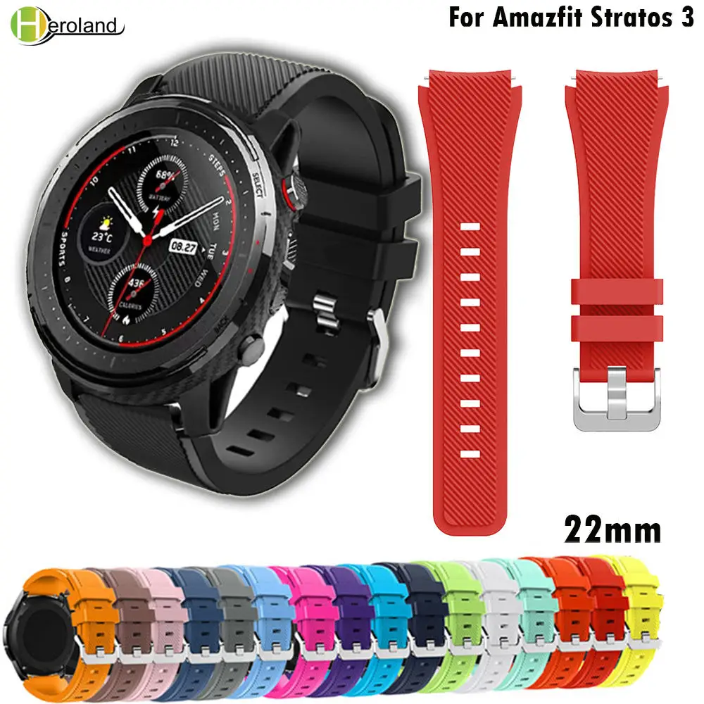 22 мм силиконовый ремешок для часов huami Amazfit 3 Stratos Спортивные сменные 2 2S Pace ремешки