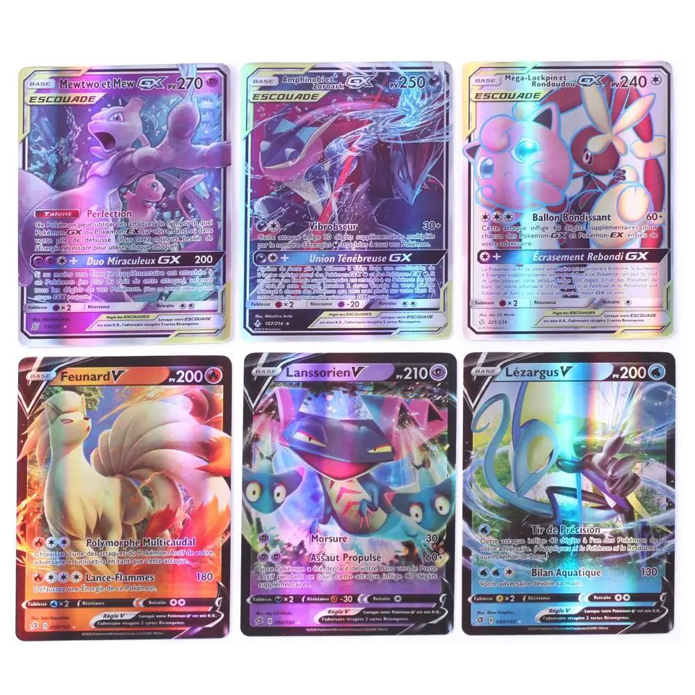 Juego de batalla de cartas de Pokemon, GX V Vmax Tag Team Ex Mega brillante, nuevo en francés