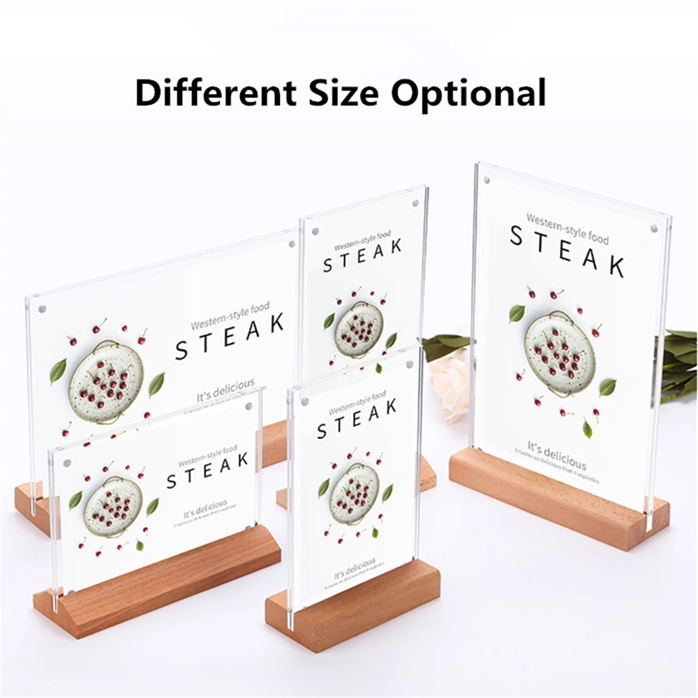 A6 Magnetic Wooden Acrylic Picture Paper Photo Frame Acrylic Menu Sign Card Note Holder Advertising Board