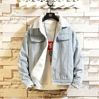 

Men Jacket Winter Men's Denim Jacket with Extra Fleece and Heavy Side Seam Pockets