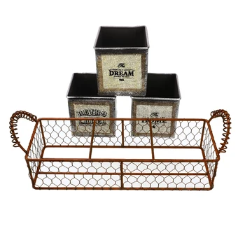 

Grid Basket Wrought Iron Creative Flower Pot Holder Succulent Plant Metal Iron Bucket Small Object Display Pendant Indoor Stand