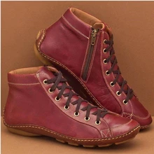 Женская прогулочная обувь; ботильоны; мягкая женская обувь на плоской подошве со шнуровкой; винтажные женские полусапожки-гладиаторы из искусственной кожи на молнии размера плюс