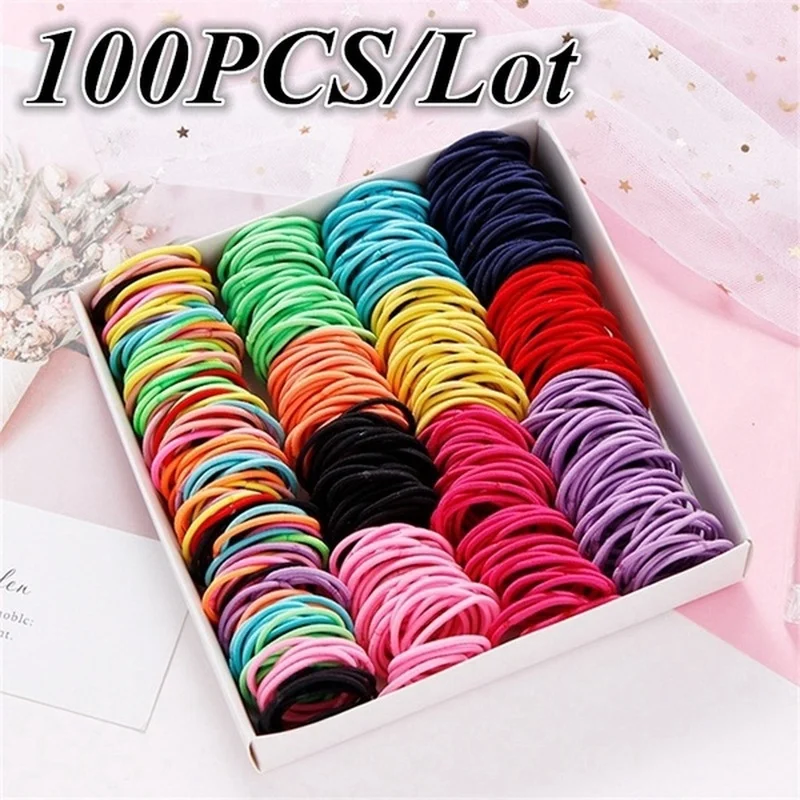 

100PCS/Lot Children Ponytail Rubber Bands Hair Rope Baby Girls Elastic Hair Band Hair Ring Ponytail Holder Kids Hair Accessories