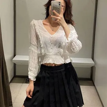 

2020 New Europe Shirt Women Solid Color Cotton Wild Ladies Blouses and Tops Summer and Spring Long Sleeve Women Clothing