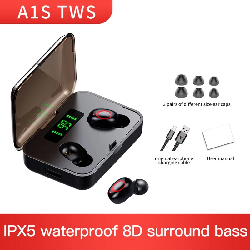 A1S TWS Bluetooth 5 0 Headset Stereo Earphone Wireless Headphone Sports Headset for Xiaomi Samsung Smartphone