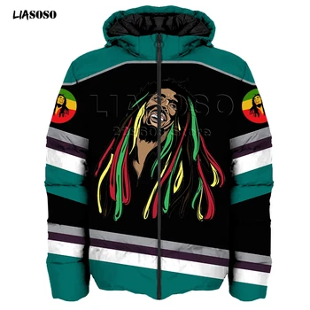 

LIASOSO new design winter 3D Print Down jacket men&women Rock Singer Reggae BOB Marley Down jacket Hip Hop high quality pullover