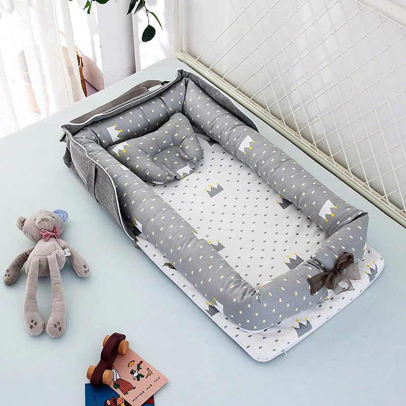 Переносная детская кроватка-гнездо, съемная моющаяся Защитная Подушка, бампер, дорожная кровать для малышей, хлопковая Колыбель для новорожденных