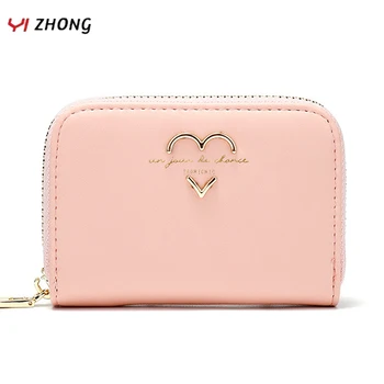 

YIZHONG Leather Women Card Wallet Zipper Credit Card Holder Purse Cute Small Wallets Female Card Case ID Cards Purse