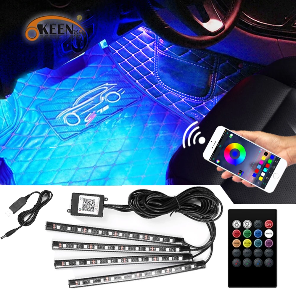 

LED Car Interior Atmosphere Foot Light Ambient Lamp With USB Wireless Remote Music Control Multiple Modes Decorative Lights