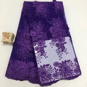 

High-end fashion Latest African Applique Lace Fabric High Quality French Mesh Lace Fabric With Beads For Nigerian Dress purple