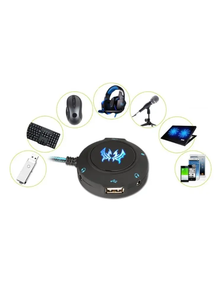 USB 2 0 Hub Sound Card External Adapter with Headphone Microphone Jack for Phone