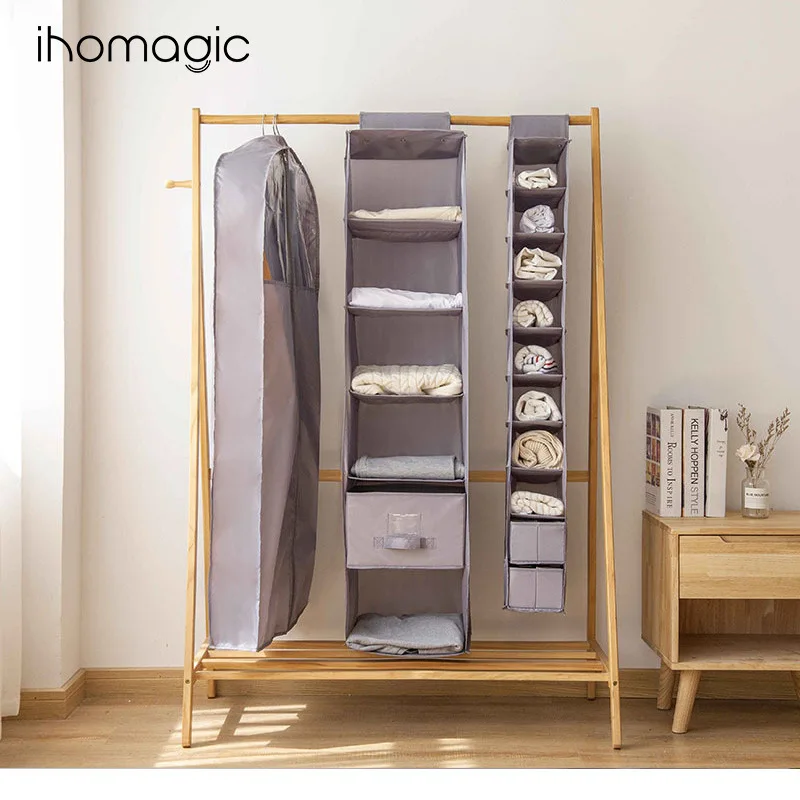 

Adult Home Storage Set-6-Layer Wardrobe Hanging Bag Solid Color Japanese-style Simple Dustproof Storage Bag