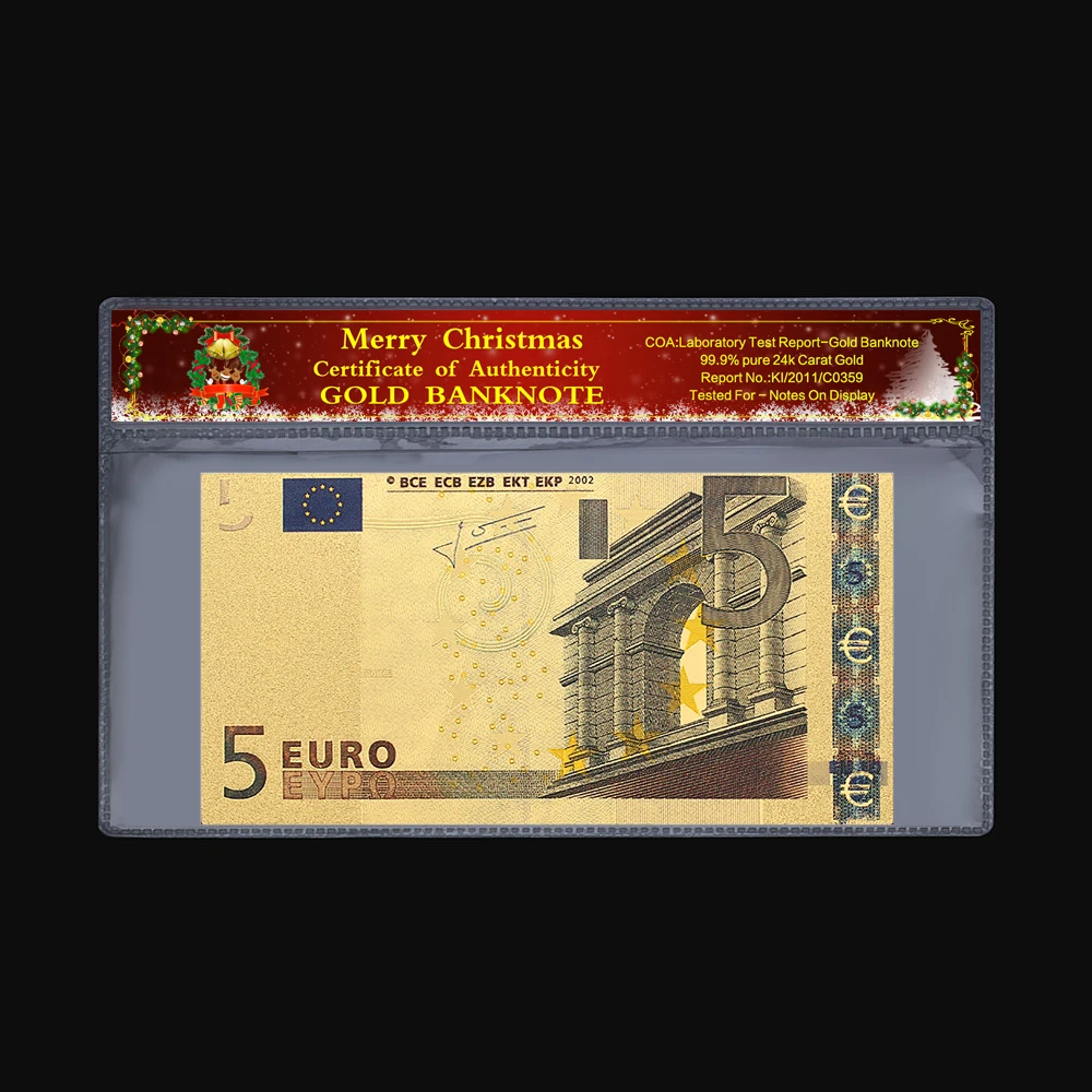 5 euro Сокровище памятная монета 5 10 20 50 100 200 500 евро старый банкнот 24k позолоченный Рождественский пластиковый подарок 2 шт./компл - Цвет: 5 euro
