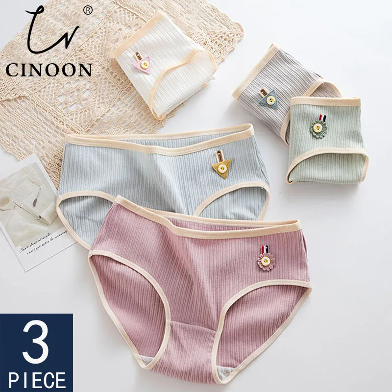 CINOON 3 шт./лот женские трусы мягкие хлопковые Однотонные для девочек полосатые