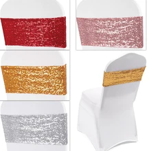 10 шт./лот, роскошный эластичный пояс для стула с блестками, галстук-бабочка, лента для стула, свадебное украшение, домашний банкетный стол в гостинице, декор 35*15 см