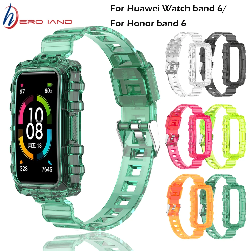 

Silicone watch straps For Huawei Watch band 6 Transparent watchband Sport Replacement Bracelet for Honor band 6 Protector Case