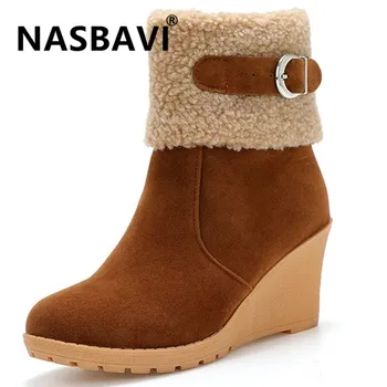 

Autumn Winter Boots Classic suede Leather Ankle Boots Winter Zipper buckle wedges Women Shoes 34-43 New Women 2019 Fashion Boot
