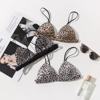 

Thin Straps Beauty Back Bralette Tube Top Sexy Small Boobs Leopard Pattern Bra Contrast Color Triangle Cups Underwear