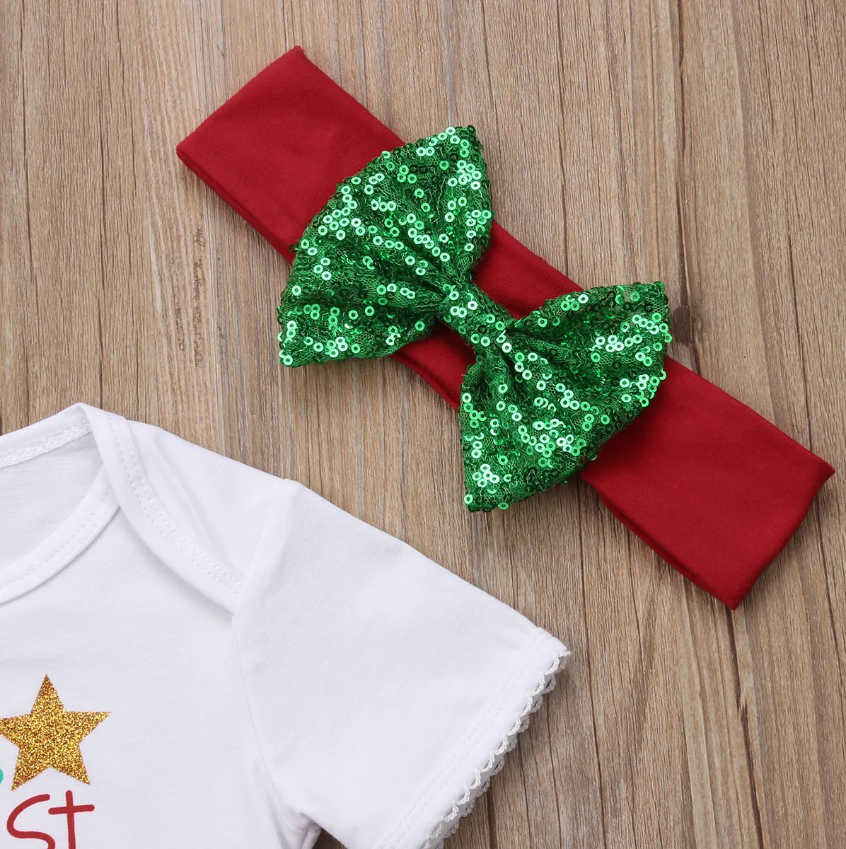 Goocheer 3Pcs Christmas Newborn Baby Girls Romper Short Sleeve Jumpsuit Lace Tutu Shorts Headband Outfits Clothes Set