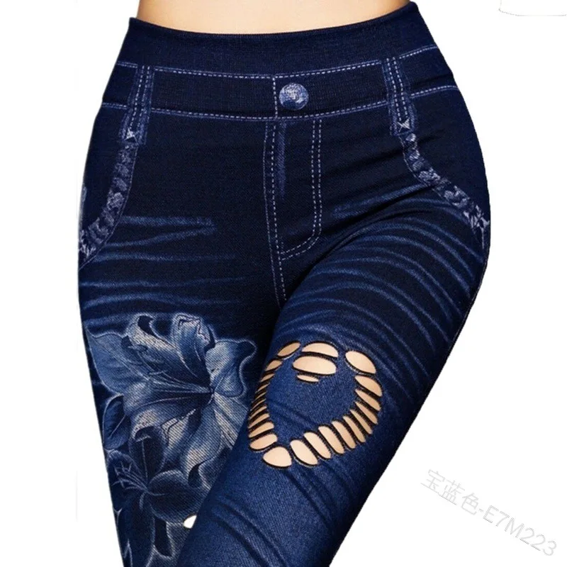 

WEPBEL Jegging Pants New Women's Capri Leggings In Jeans 3/4 Summer Leggings Jeggings Skinny Butterfly Printed
