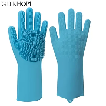 

2Pcs Magic Silicone Dishwashing Gloves Thick Durable Scrubber Rubber Dish Washing Cleaning Gloves Home Kitchen Clean Tools