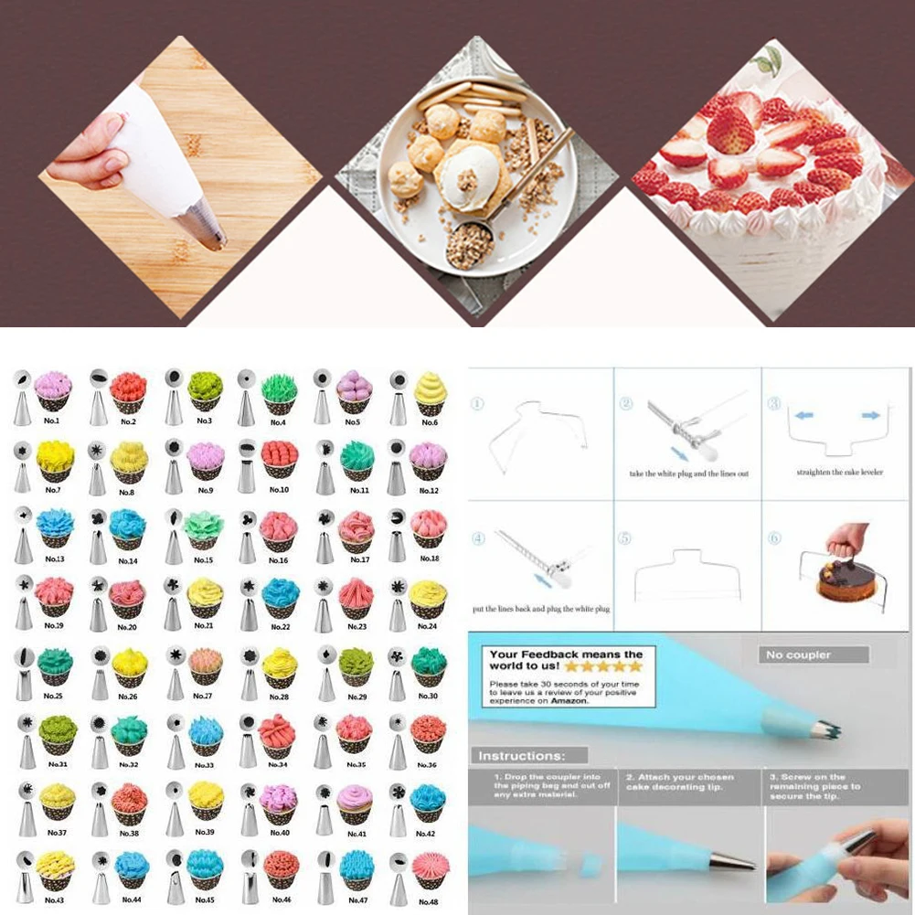 106pcs Baking Multifunction With Scrapers Dessert Pastry Tube Cups Decorating Pen Cake Turntable Set Non Slip Kitchen DIY Home
