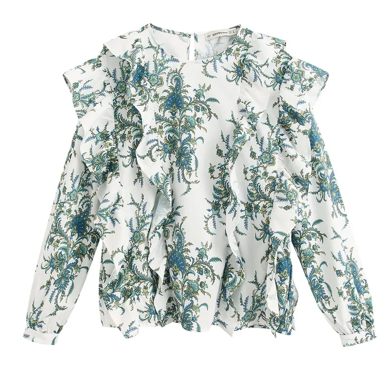 

Women Blouse Ruffle Shirts Spring 2020 New Top Long Sleeve Pullover Modern Girl Floral Prints Blouse
