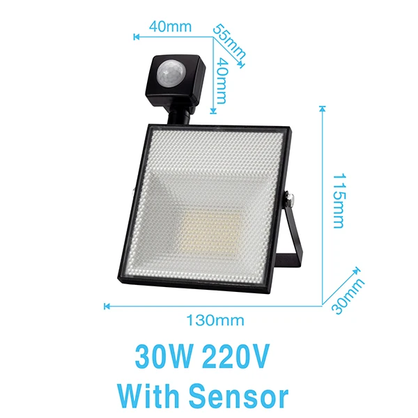 30W Светодиодный прожектор с датчиком движения 15 Вт 30 Вт 45 Вт 60 Вт AC220V SMD2835 Регулируемый датчик наружного освещения садовый прожектор для гаража настенный светильник - Испускаемый цвет: 30W