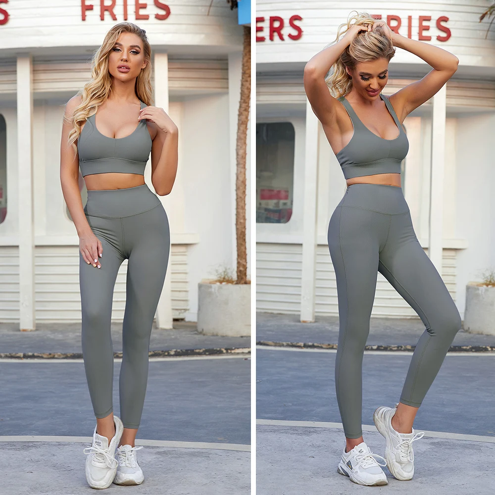 MODERNE ACTIVE 2 pièces leggings fitness femme pantalon de gym yoga et  soutien-gorge de sport ensemble S