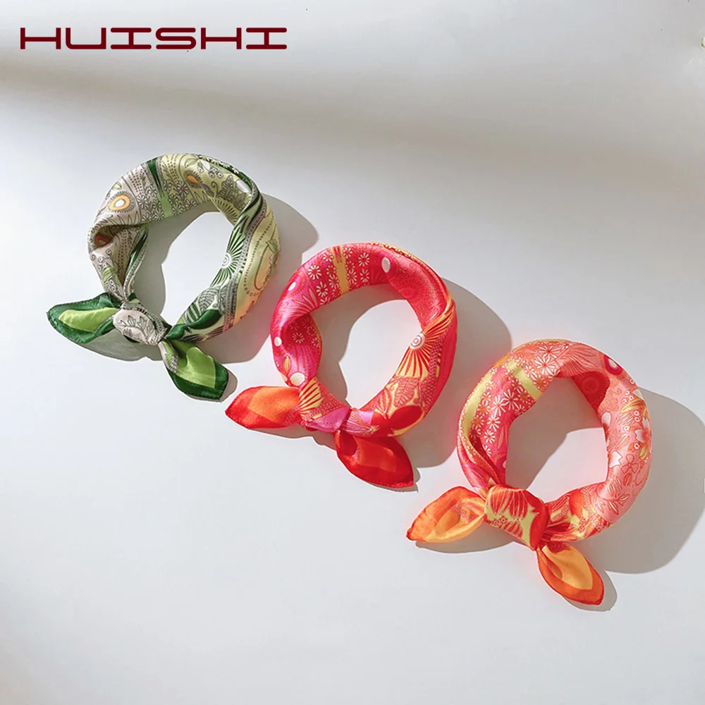 

HUISHI Women Flower Leaves Scarf Silk Colorful Square Small Neck Scarf Neckerchief Hair Band Bag Handle Wraps Flower Bandana