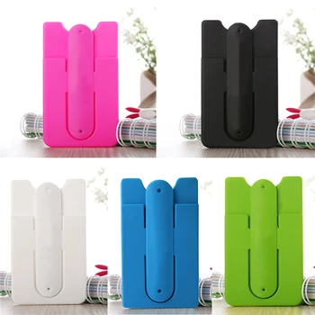 

Colorful 9.5*5.5*0.4cm 3M Adhesive Sticker Silicone Cellphone Back Cover Card Pouch Case Stand Holder sent random