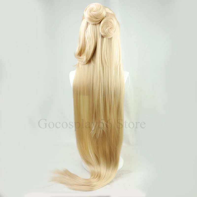 anime halloween costumes Genshin Impact Cosplay La Signora Wig 120cm Long Straight Two Buns Curly Temples Blonde Heat Resistant Hair Lady Women Role Play morticia addams costume