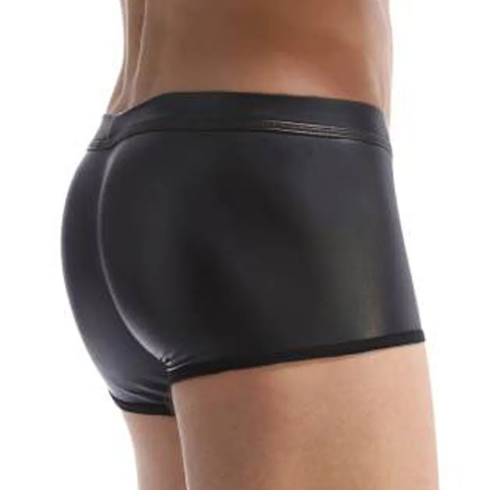 Mens Sexy Gay Underwear Mesh patchwork Transparent See Through Leather Rings Lacquer Male Panties penis Sexy Underpants cueca