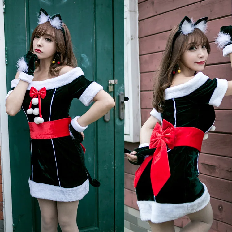 

Christmas catwoman costume cute green party party stage costume costume cosplay