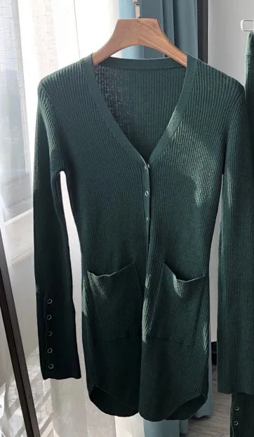 Only Green Top Топ из шерсти и кашемира, кардиган на пуговицах+ трикотажные брюки для женщин,, осень/зима, бежевый/зеленый/коричневый/черный вязаный женский комплект 2 шт - Цвет: Only Green Top
