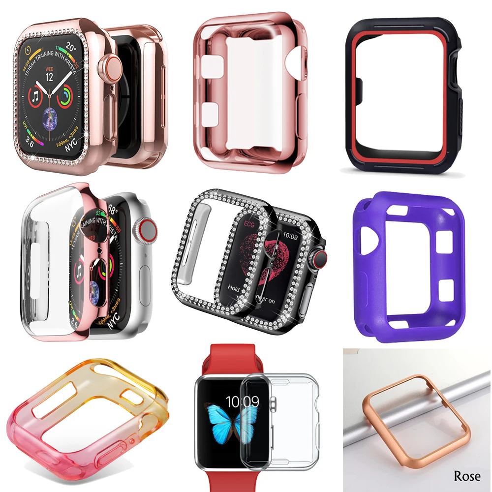 Чехол для Apple Watch series 5 4 44 мм 40 цветной защитный чехол с бриллиантовыми часами
