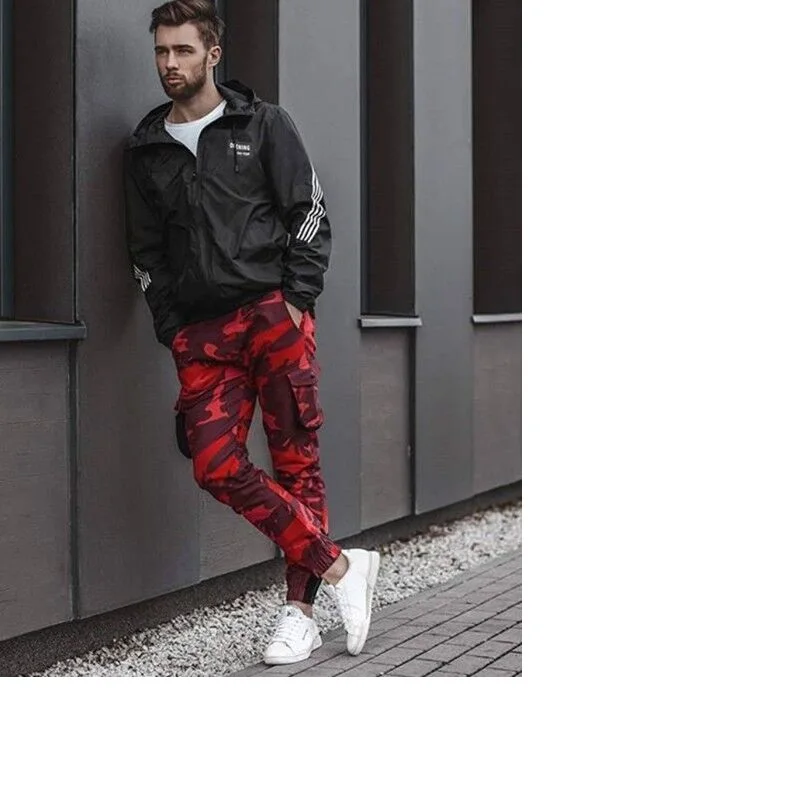 Men casual camouflage woven multi-pocket cargo pants sport pants