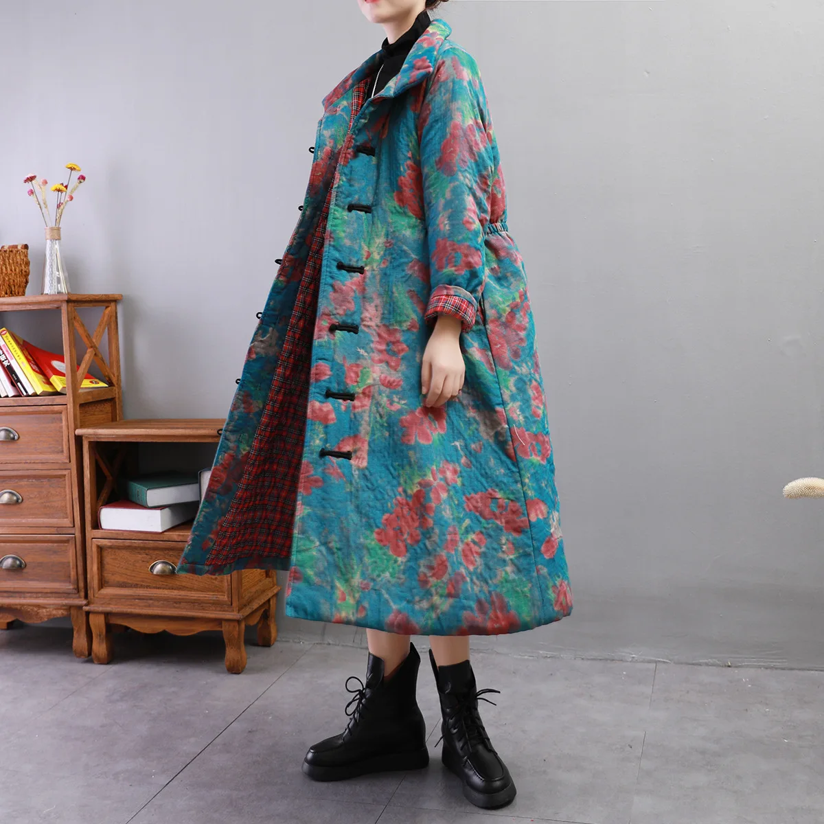 

Origional 2019 Winter New Style Mid-length Cotton Overcoat Hooded Frog Retro Loose Large Size Dress Thin Cotton