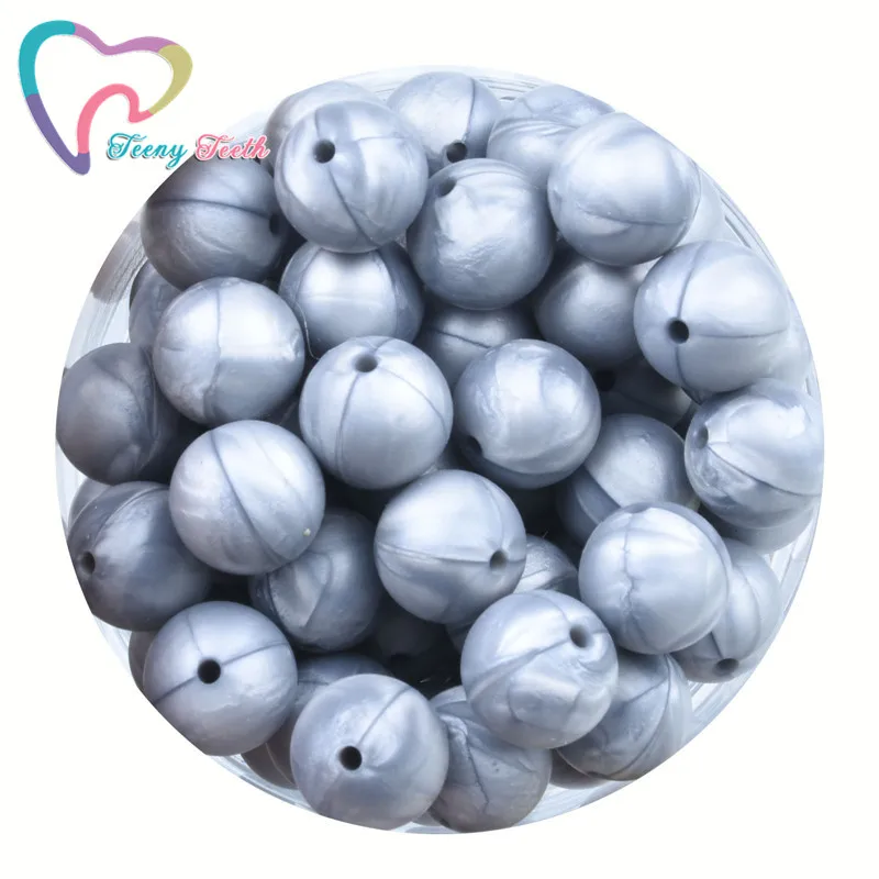 

Teeny Teeth 100 PCS Metallic Silver 9-19 MM Silicone Teething Beads Baby Teethers Handmade Teething Necklace Nursing Toys