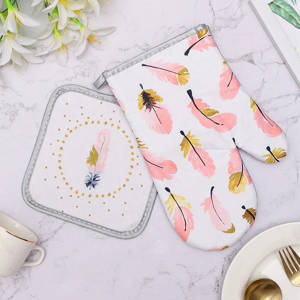 Моющиеся защитные Прихватки для духовки, принадлежности для барбекю, перо, кактус, против ожогов, домашние термостойкие Нескользящие кухонные прихватки для готовки, прихватки для горшков