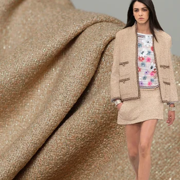 

White Waxberry Camel Fil-Lumiere Tweed Wool Fabrics Garment Materials Autumn Women Jacket Sewing Cloth Tailor Freeshipping